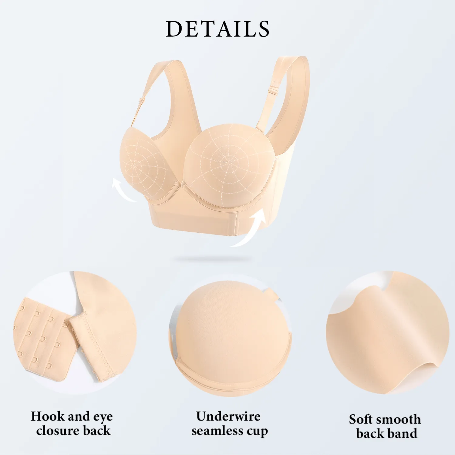 Push Up Seamless Thick Padded Bra Smoothing Longline Everyday Bras
