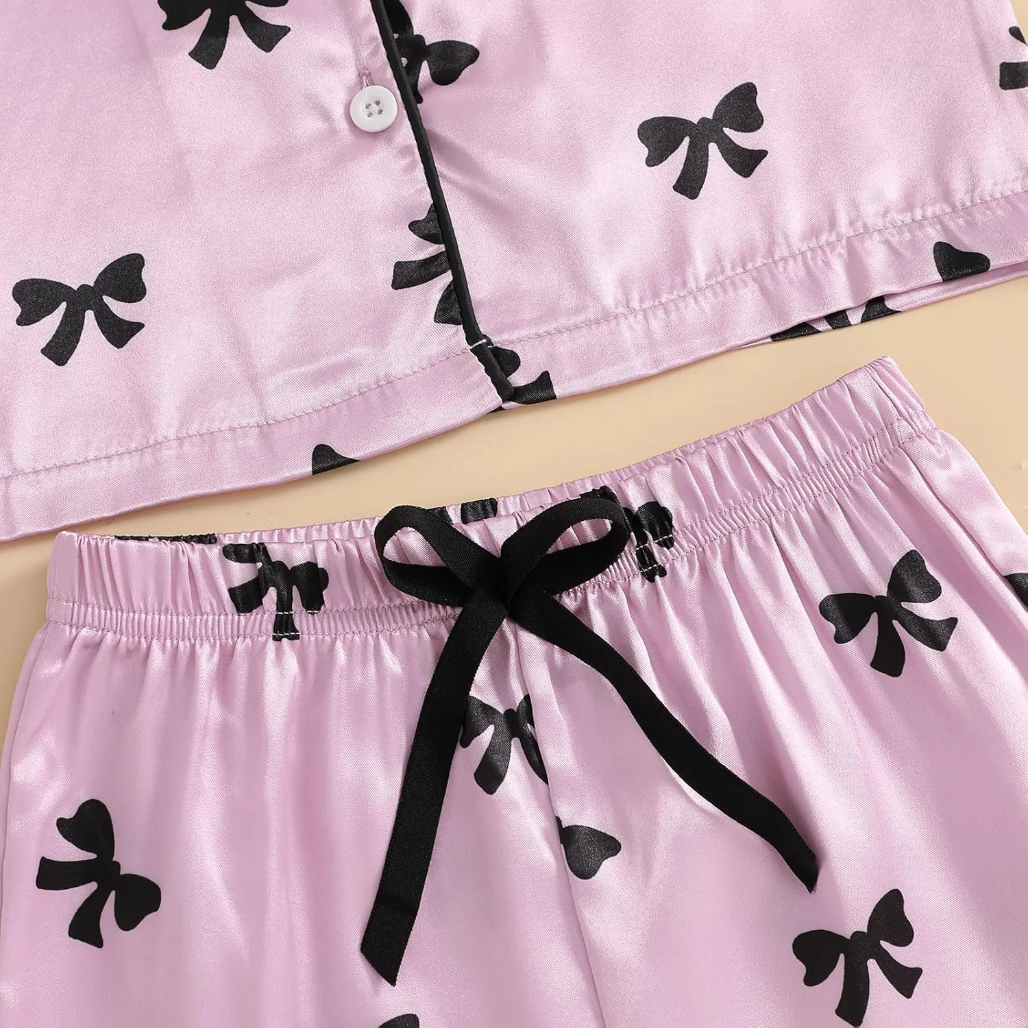 Qiylii Children Girls Satin Pajamas Soft Tie-Up Bowknot Ruffle Trim Silk Pajamas Kids Button-On Pjs Holiday Pajama Size 4-12