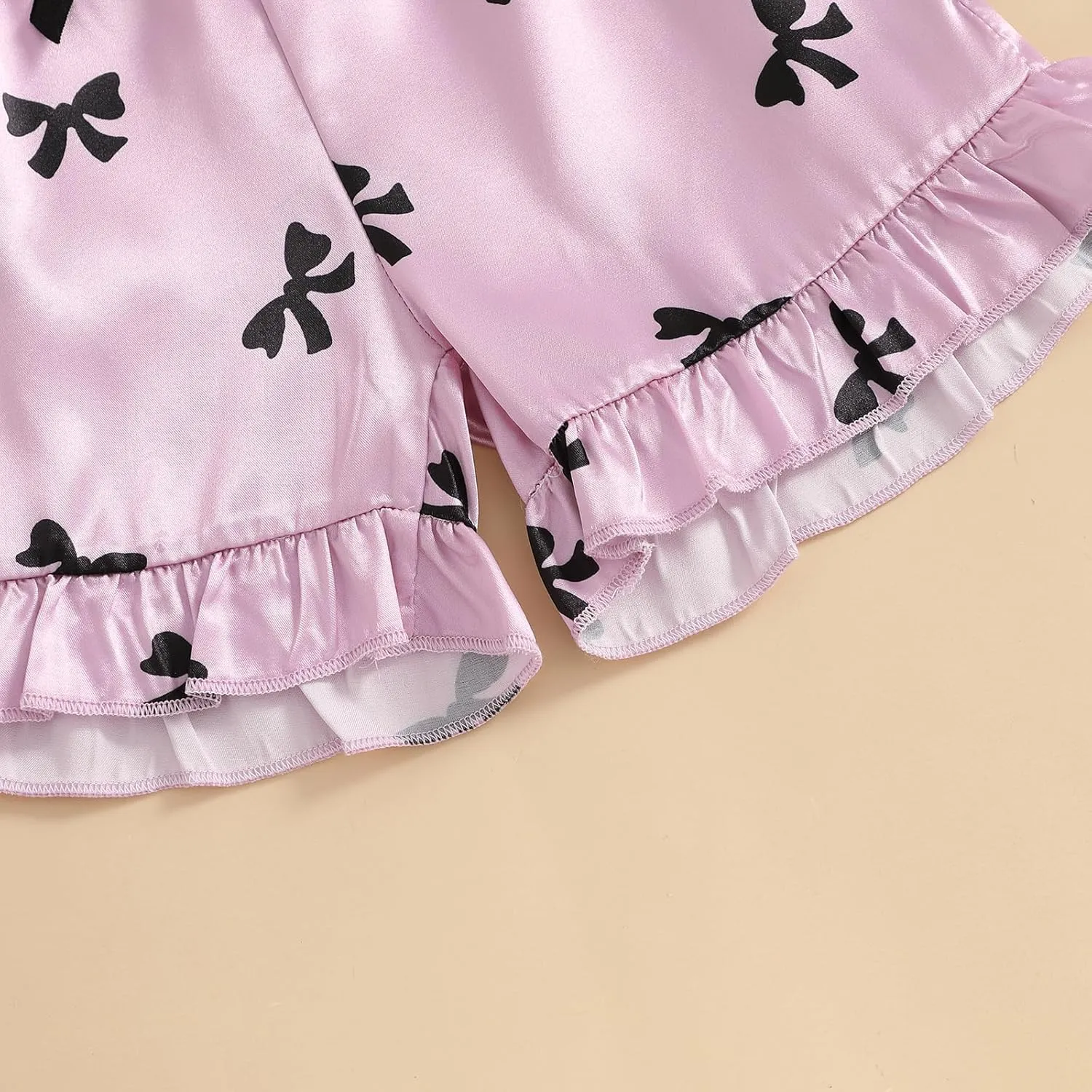 Qiylii Children Girls Satin Pajamas Soft Tie-Up Bowknot Ruffle Trim Silk Pajamas Kids Button-On Pjs Holiday Pajama Size 4-12