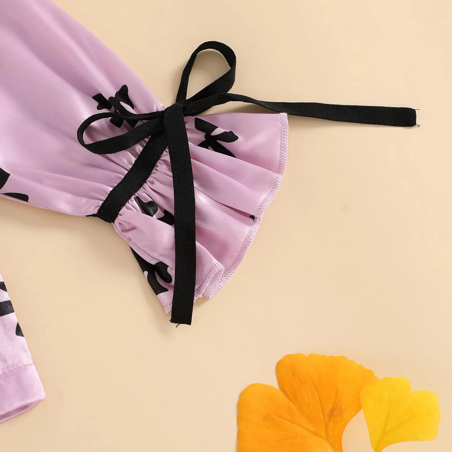 Qiylii Children Girls Satin Pajamas Soft Tie-Up Bowknot Ruffle Trim Silk Pajamas Kids Button-On Pjs Holiday Pajama Size 4-12