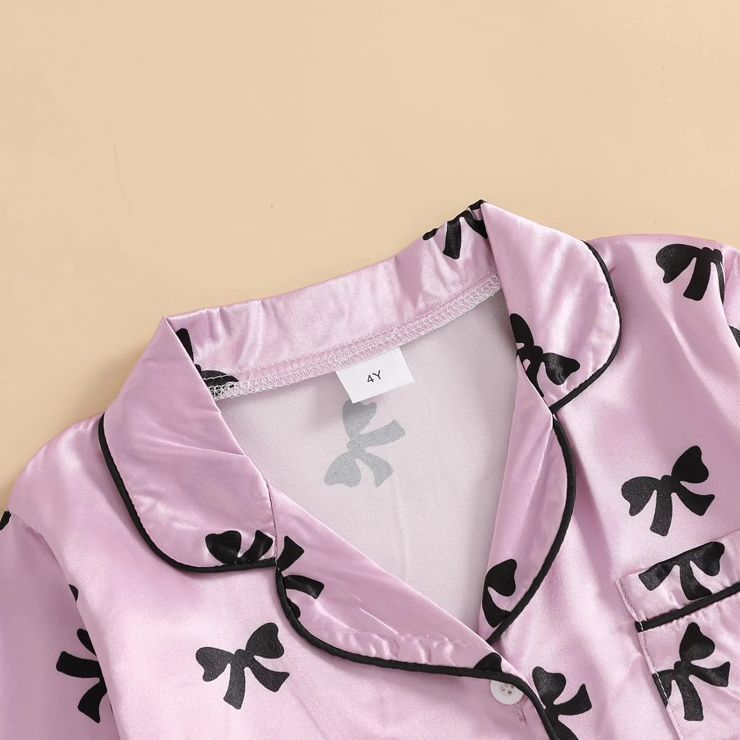 Qiylii Children Girls Satin Pajamas Soft Tie-Up Bowknot Ruffle Trim Silk Pajamas Kids Button-On Pjs Holiday Pajama Size 4-12