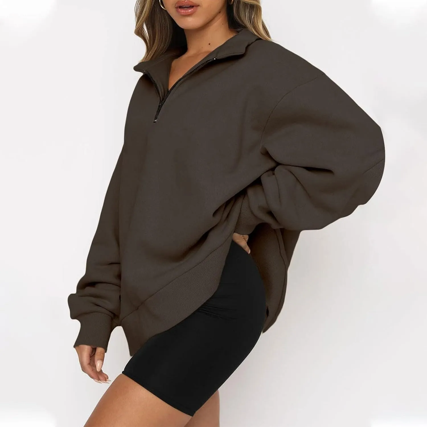 Quarter Zip Pullover for Women Fall Drop Shoulder Y2k Clothes Casual Sweaters Long Sleeve Sweatshirt Half Zip Blouses