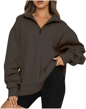 Quarter Zip Pullover for Women Fall Drop Shoulder Y2k Clothes Casual Sweaters Long Sleeve Sweatshirt Half Zip Blouses