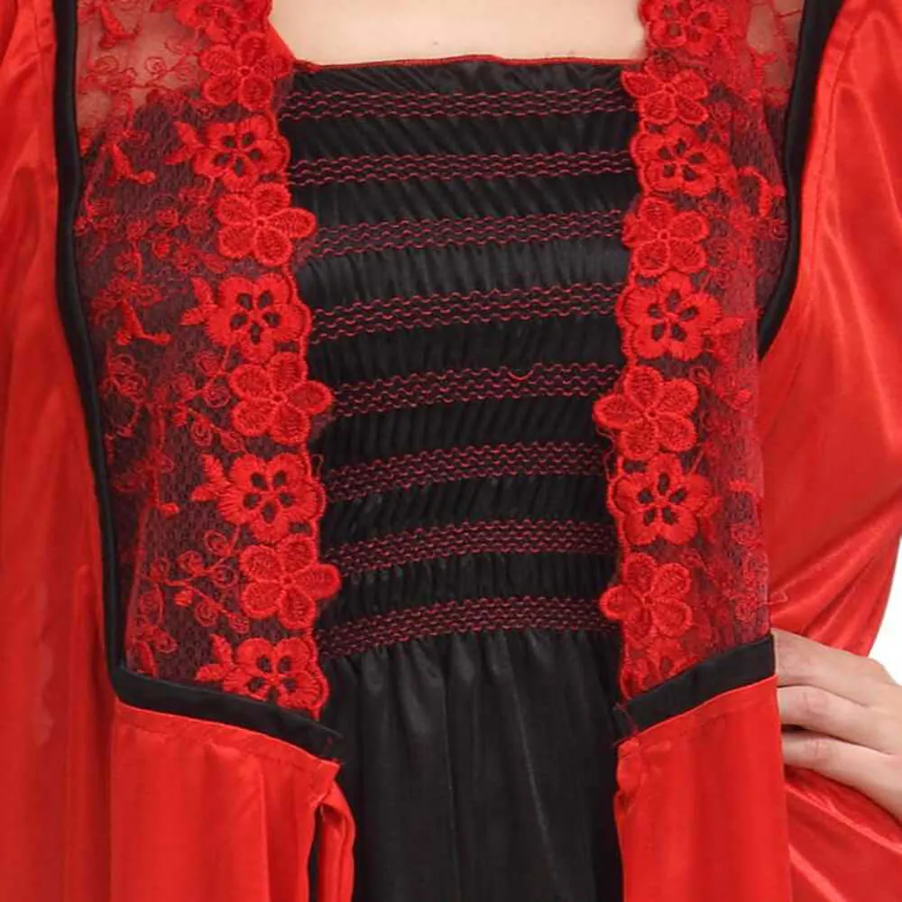 "Cute Comfy" Women's Red & Black Nightwear Gown With Robe Free