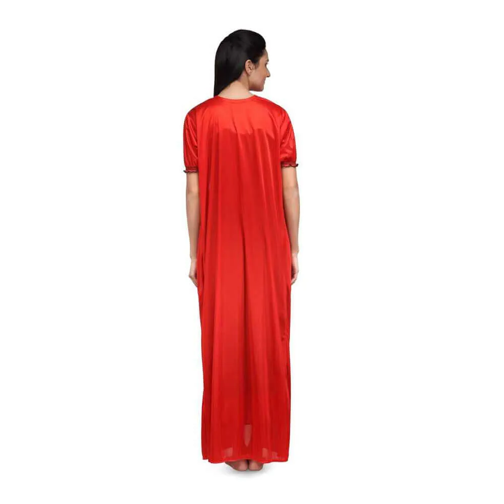 "Cute Comfy" Women's Red & Black Nightwear Gown With Robe Free