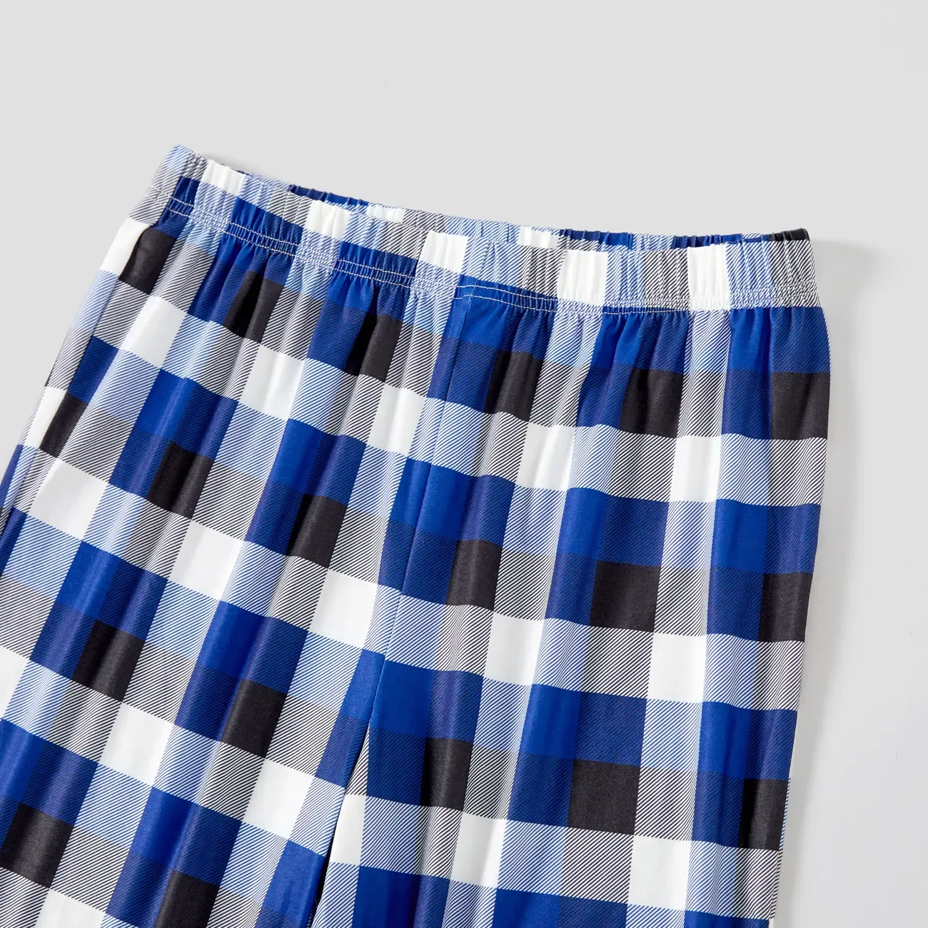 "I Dig Christmas" Cartoon Excavator Pattern Blue Long Sleeves with Blue&White&Black Plaid Pants Family Matching Pajamas