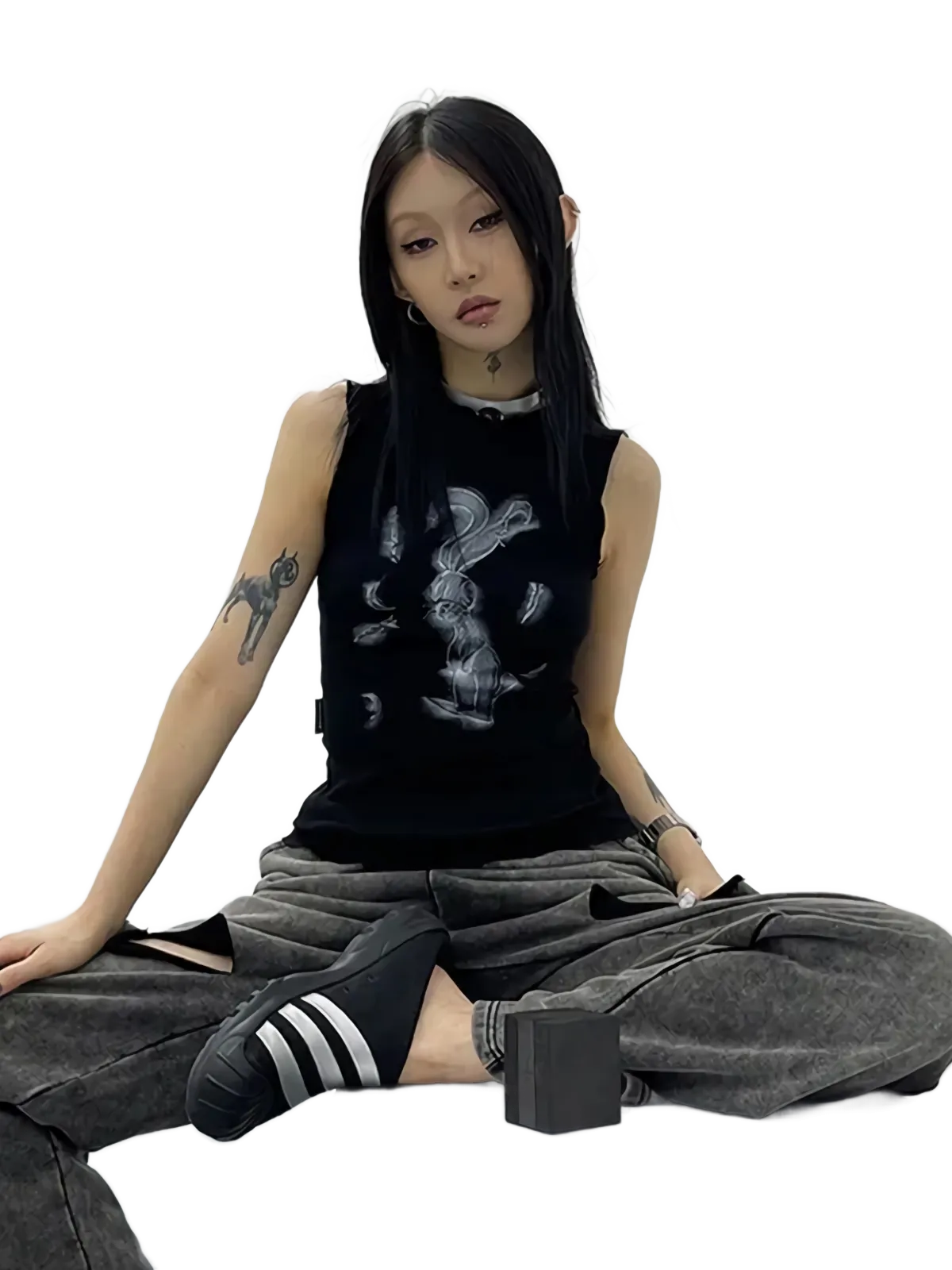 Rabbit Print Sleeveless Cotton Tee