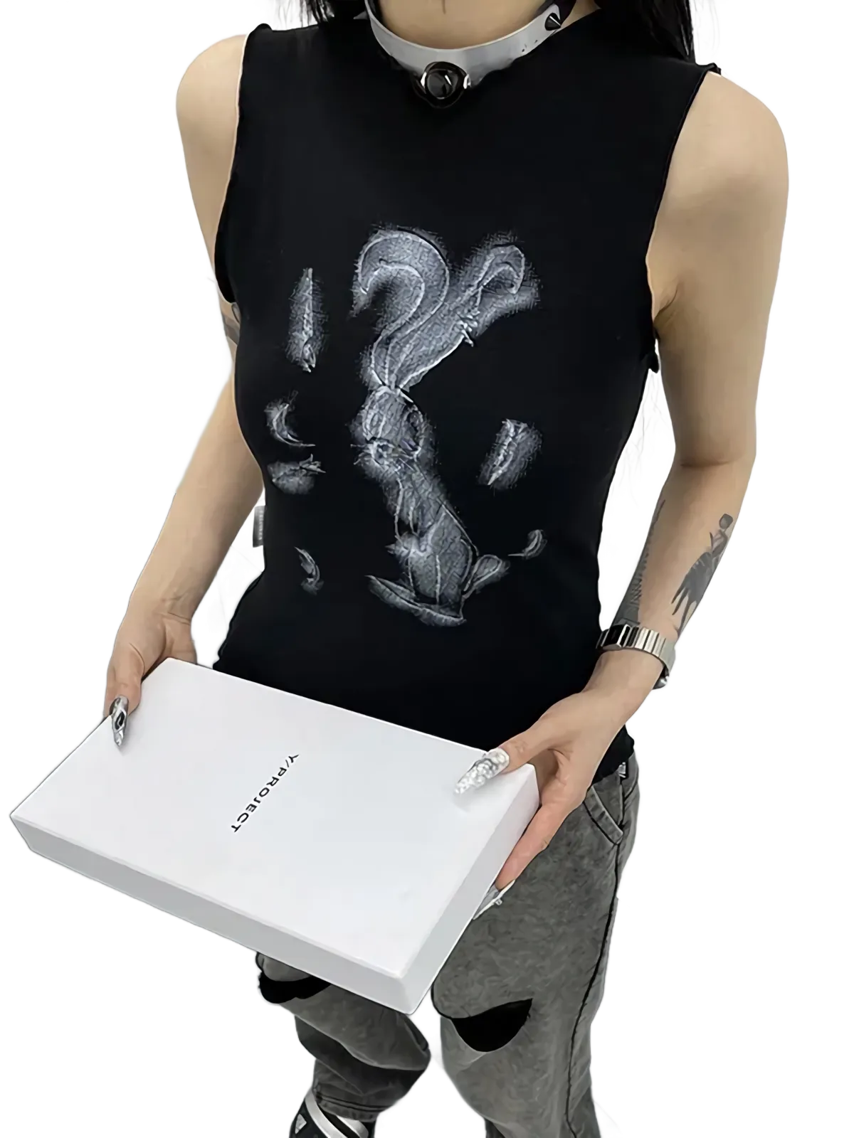 Rabbit Print Sleeveless Cotton Tee