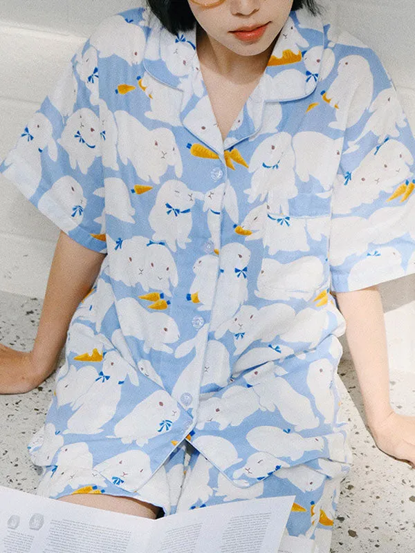 Rabbits Printed Short Sleeve Pajama Set