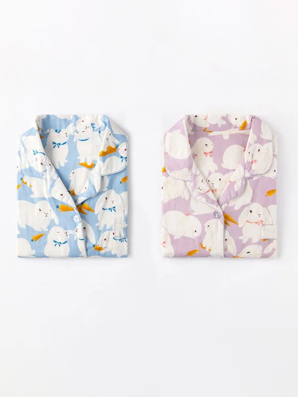 Rabbits Printed Short Sleeve Pajama Set
