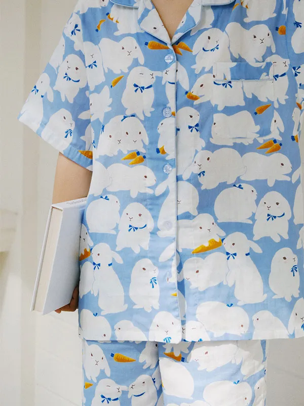 Rabbits Printed Short Sleeve Pajama Set