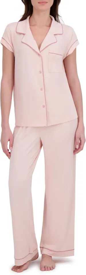 RACHEL ZOE Button Up Pajamas for Women Set, Jersey Knit Soft PJs with Button Down Pajama Top and Long PJ Pants