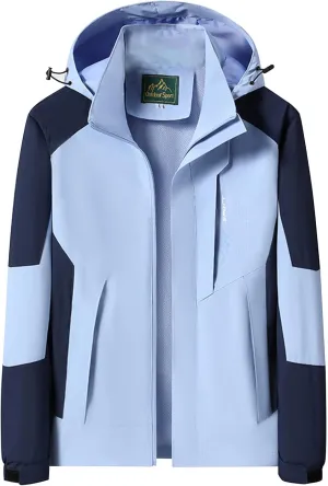 Rain Jacket Women Outdoor Hiking Tops Colorblock Waterproof Windbreaker with Hooded Going Out Packable Rain Jacket