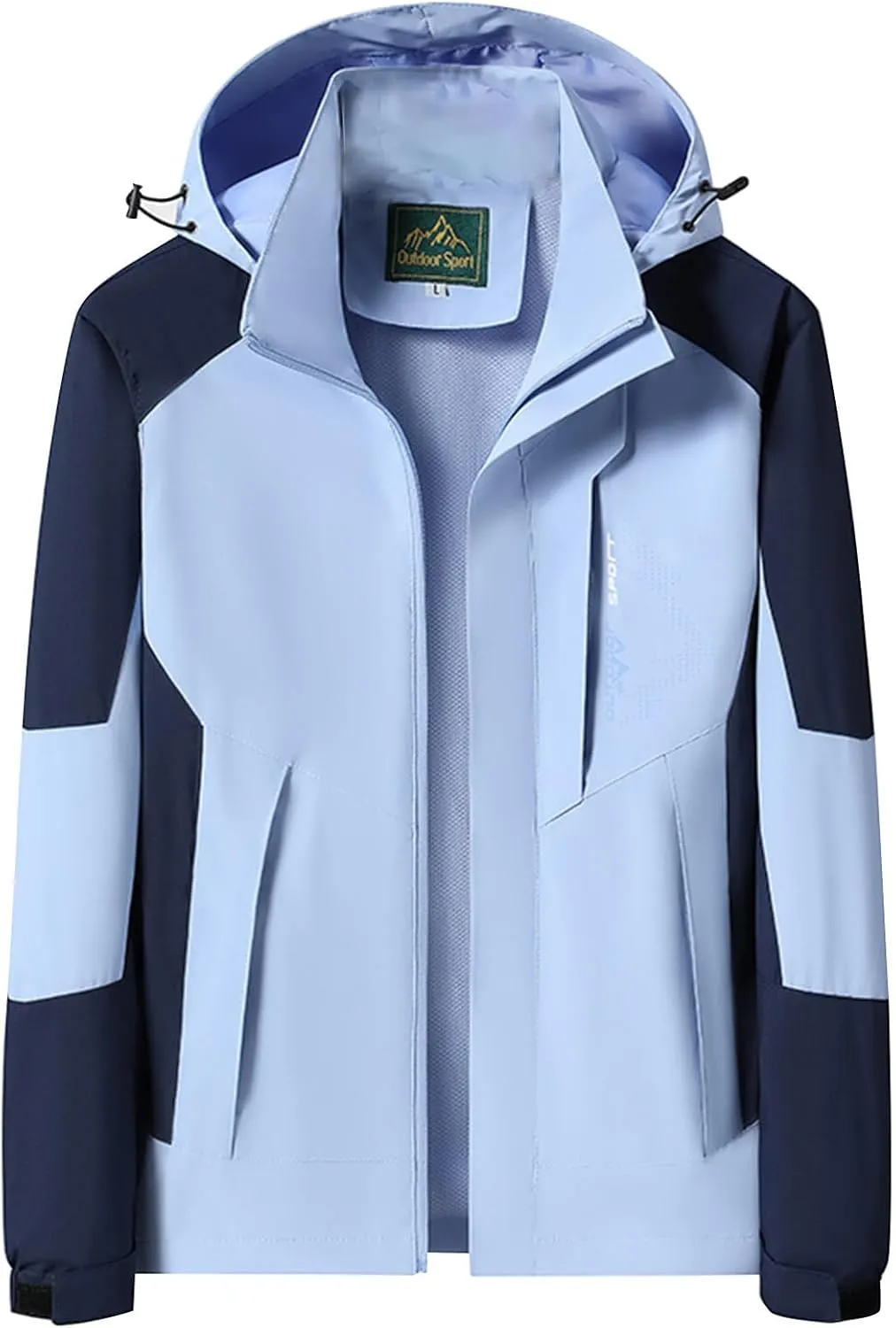 Rain Jacket Women Outdoor Hiking Tops Colorblock Waterproof Windbreaker with Hooded Going Out Packable Rain Jacket