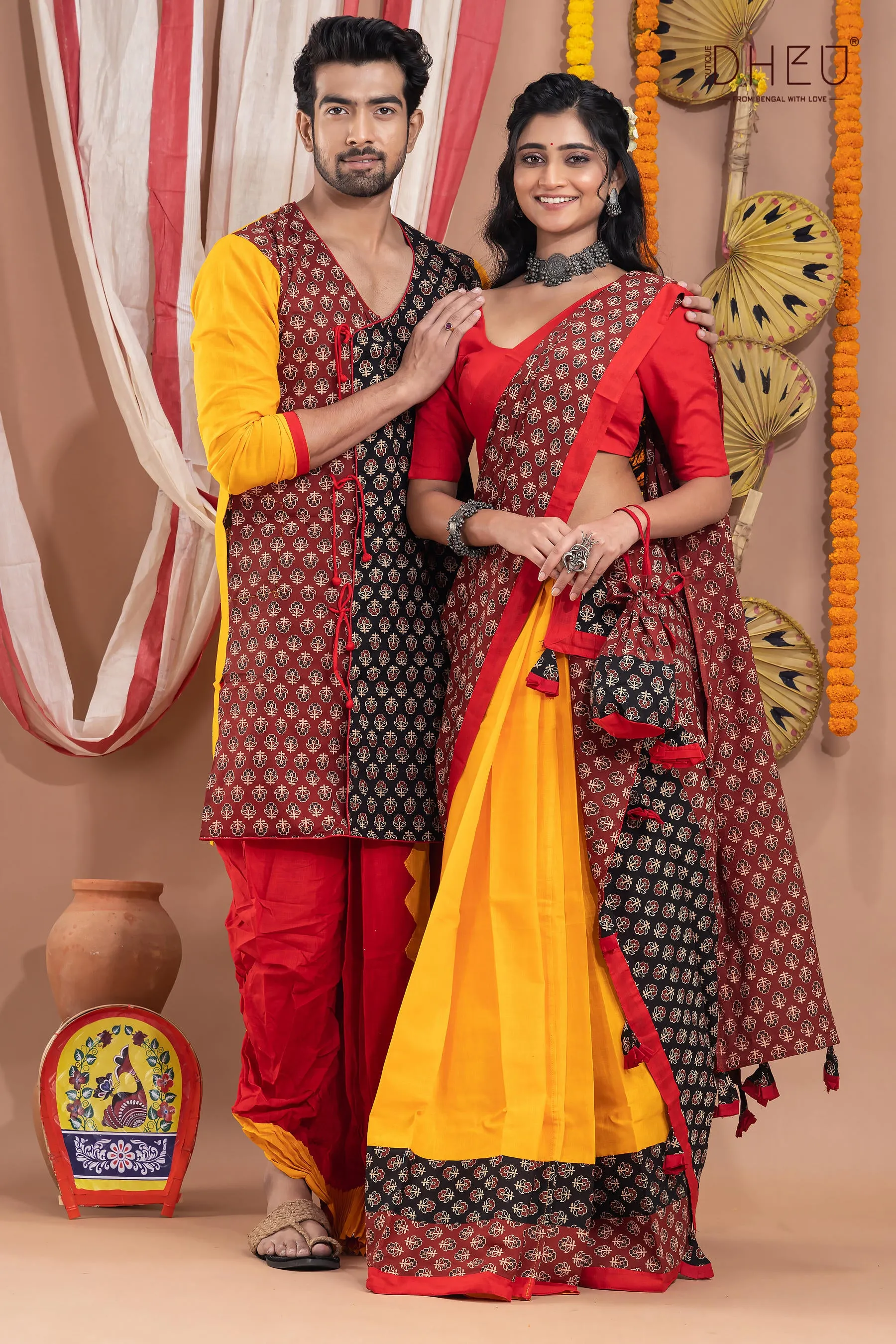 Rajbadhu-Mekhela-Kurta Couple Set