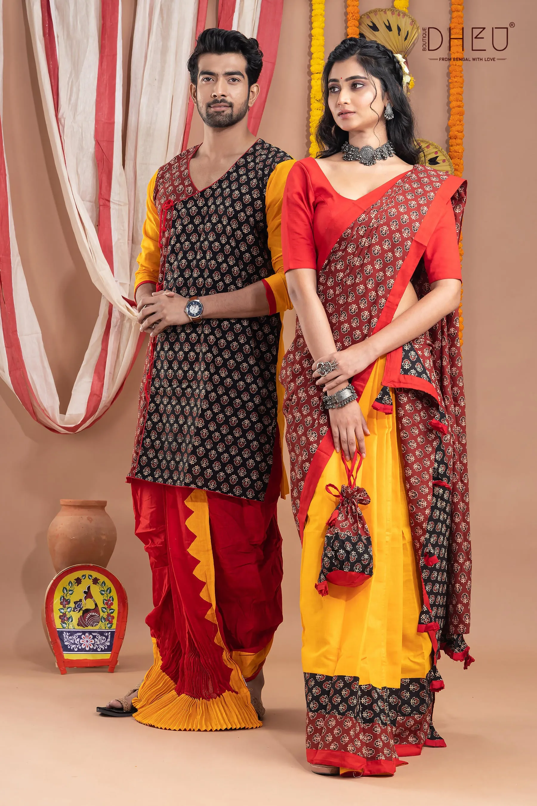 Rajbadhu-Mekhela-Kurta Couple Set