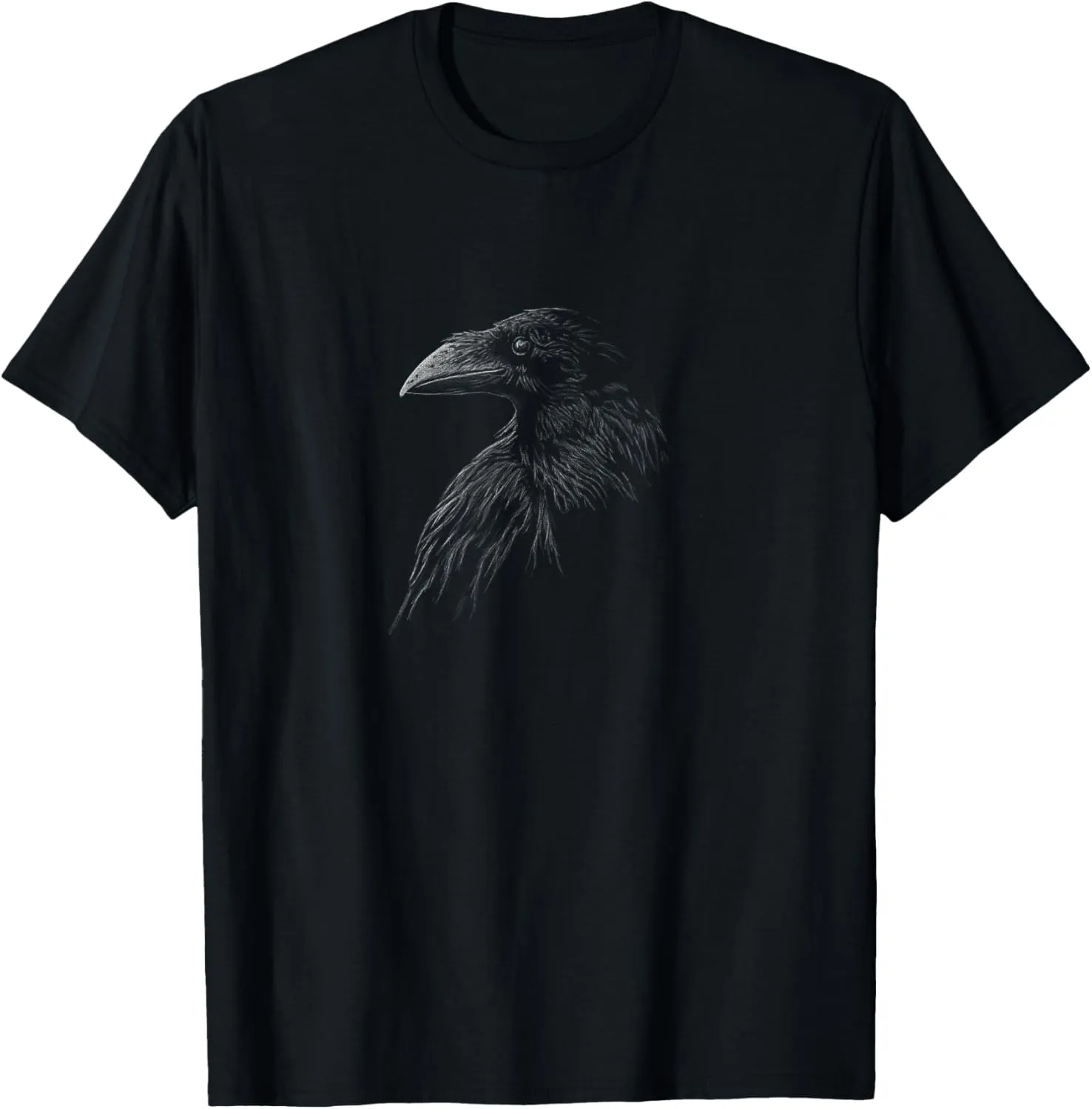 Raven Illustration T-Shirt - Men's Unisex Adult Small Black Crew Neck Short Sleeve T-Shirt