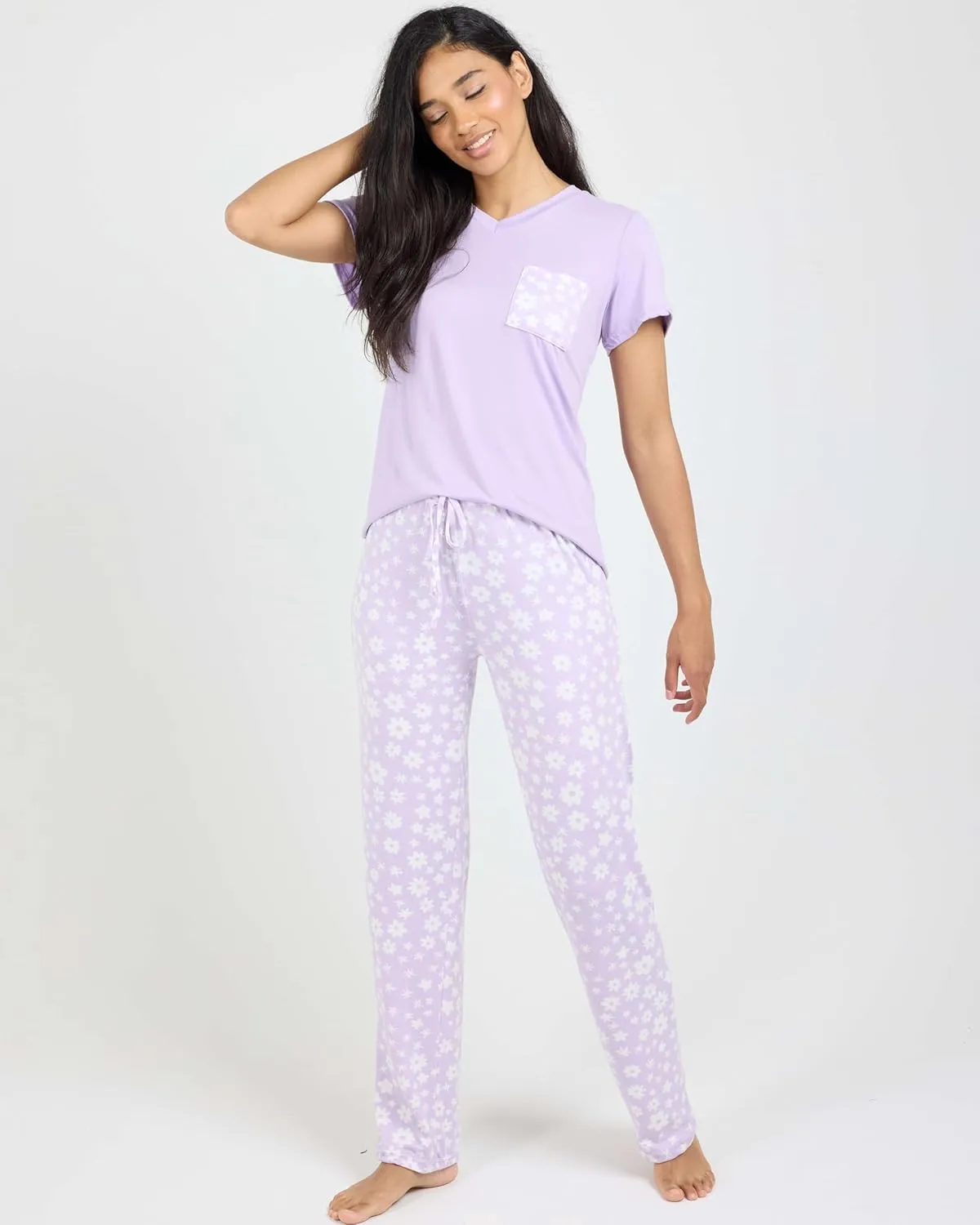 Real Essentials 2 Pack: Women's Pajama Set - Choose from Short Sleeve with Pocket or Long Sleeve without Pocket