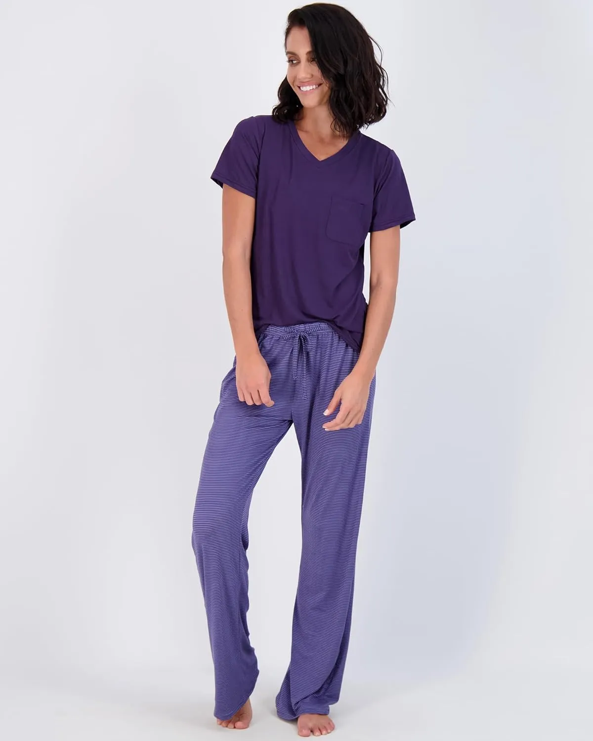 Real Essentials 2 Pack: Women's Pajama Set - Choose from Short Sleeve with Pocket or Long Sleeve without Pocket