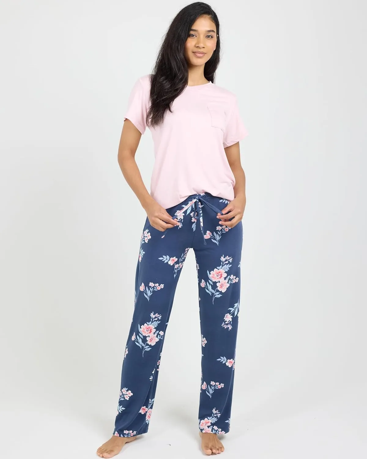 Real Essentials 2 Pack: Women's Pajama Set - Choose from Short Sleeve with Pocket or Long Sleeve without Pocket