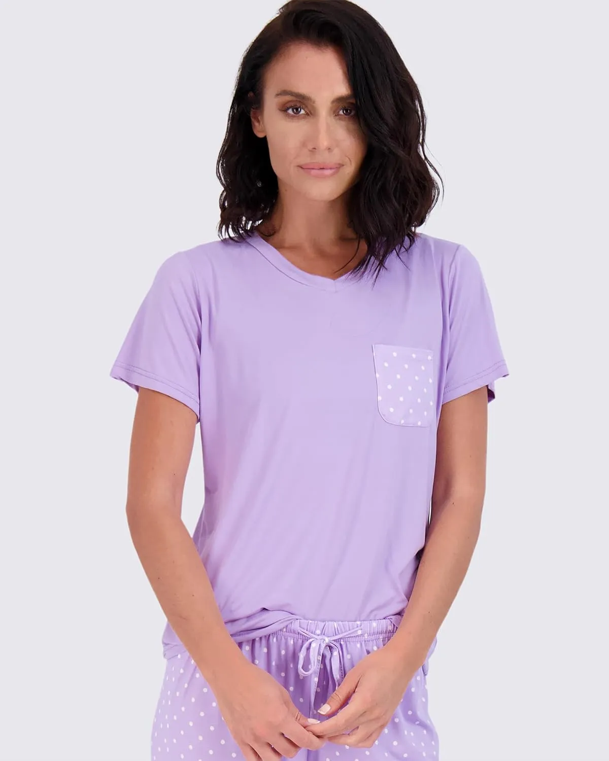 Real Essentials 2 Pack: Women's Pajama Set - Choose from Short Sleeve with Pocket or Long Sleeve without Pocket