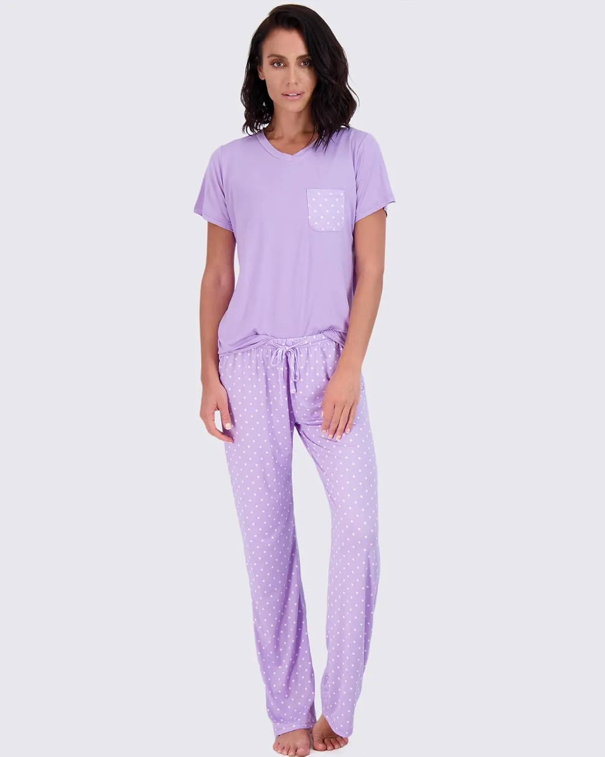 Real Essentials 2 Pack: Women's Pajama Set - Choose from Short Sleeve with Pocket or Long Sleeve without Pocket