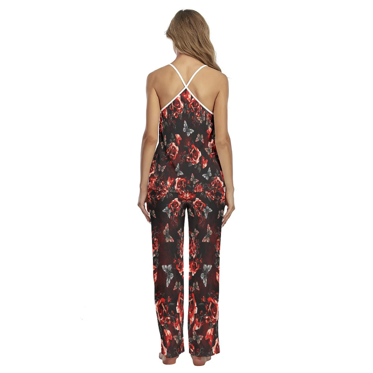 Red Skull Rose Gothic Cami Pajamas Sets For Women Sleepwears Combo