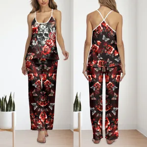 Red Skull Rose Gothic Cami Pajamas Sets For Women Sleepwears Combo