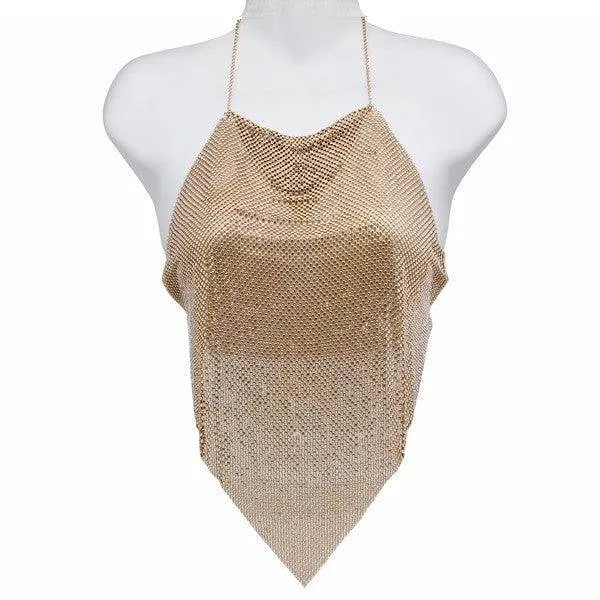 Rhinestone Metal Mesh Camisole Top Body Chain
