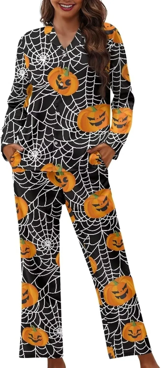 Rnyleeg Halloween Costume Women Pajamas Set Long Sleeve Sleepwear Button Down Pajamas Nightwear House Wear XS-4XL
