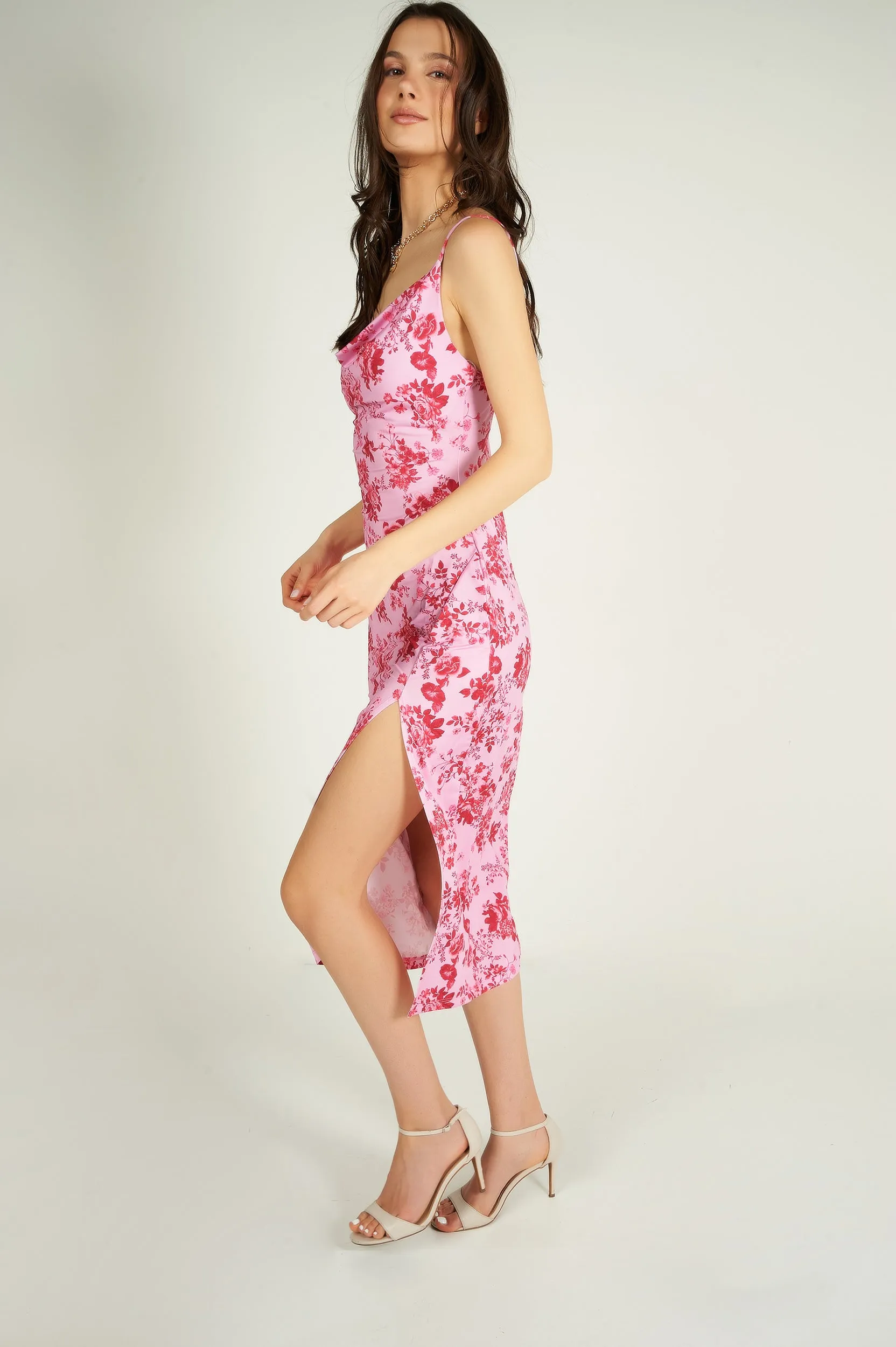 Robe midi fleurie - QD5261J - (E-B18)