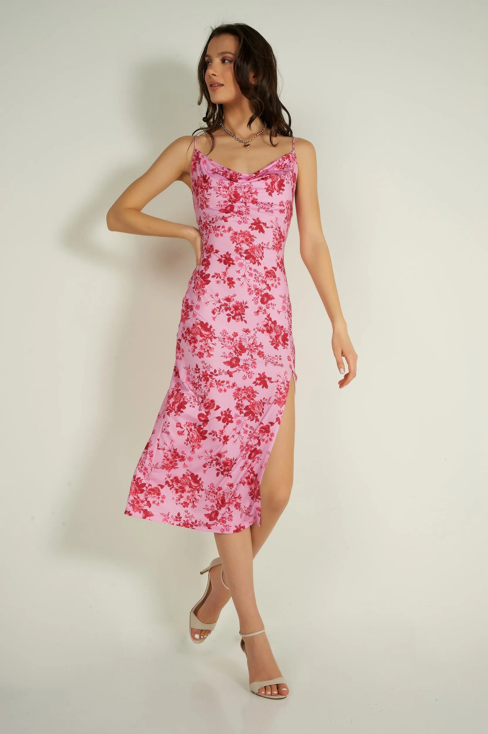 Robe midi fleurie - QD5261J - (E-B18)
