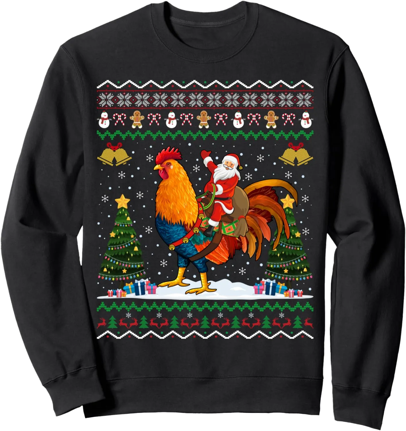 Rooster Ugly Xmas Gift Santa Riding Rooster Christmas Sweatshirt