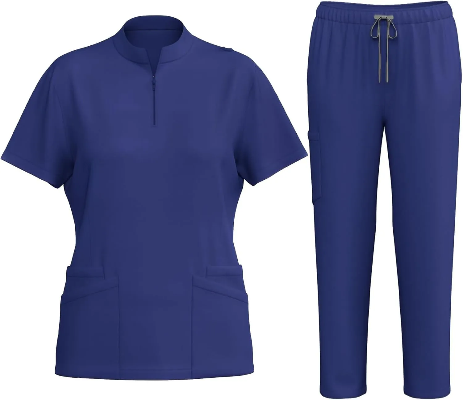 Ruziyoog Medical Scrubs Set for Women Casual V-Neck Zipper Henley Tops & Drawstring Jogger Pants Soft Nursing Uniform