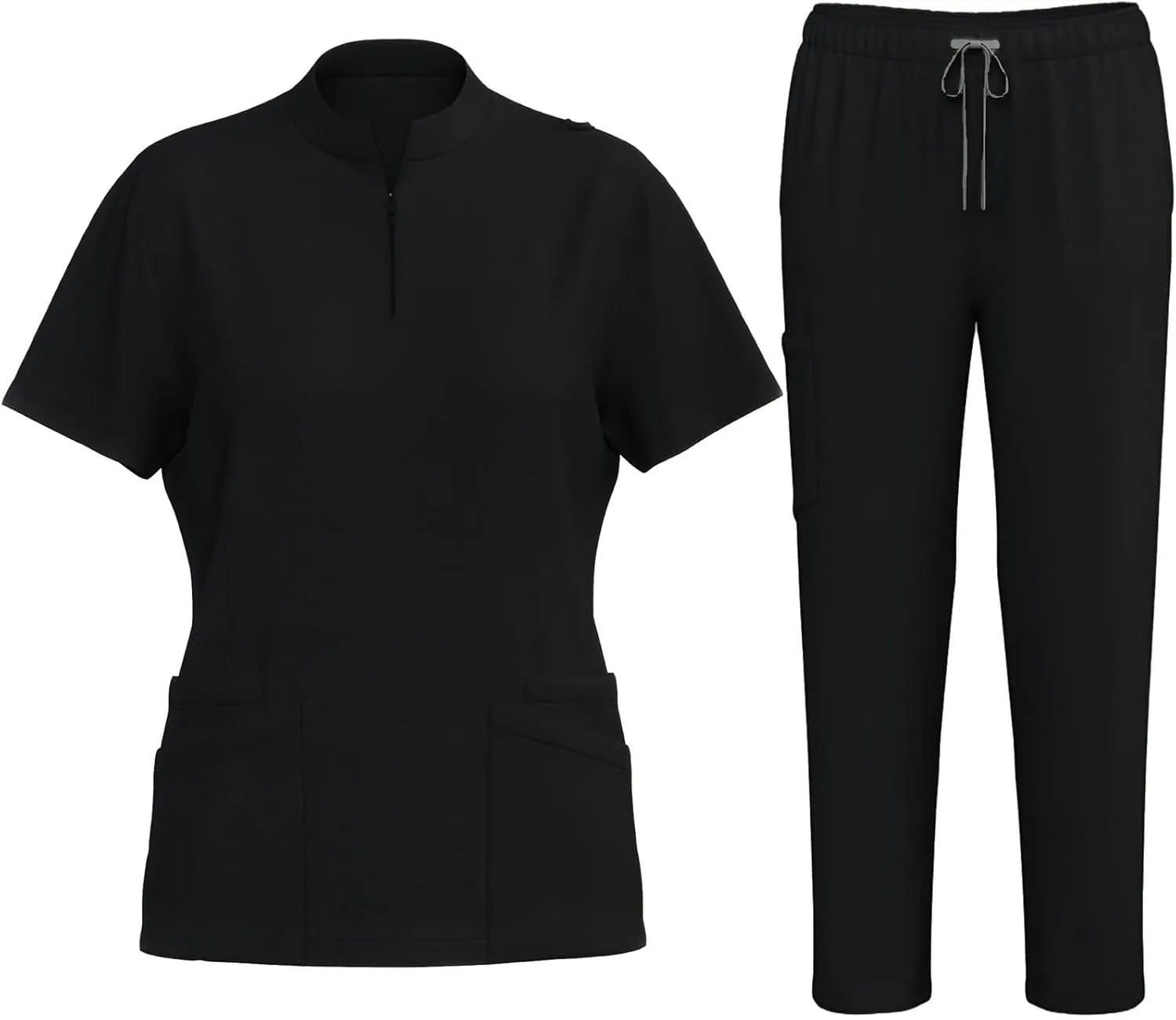 Ruziyoog Medical Scrubs Set for Women Casual V-Neck Zipper Henley Tops & Drawstring Jogger Pants Soft Nursing Uniform