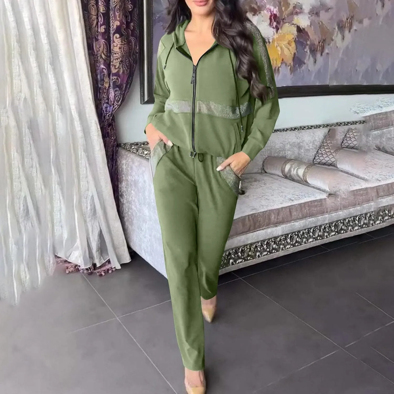 Ruziyoog Womens Two Piece Tracksuit Set Zip Up Jacket and Joggers Long Sleeve Lounge Set Casual Athletic Outfits