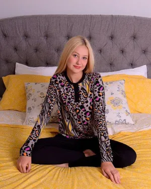 S5647 Leopard Print Button Down PJ's Set