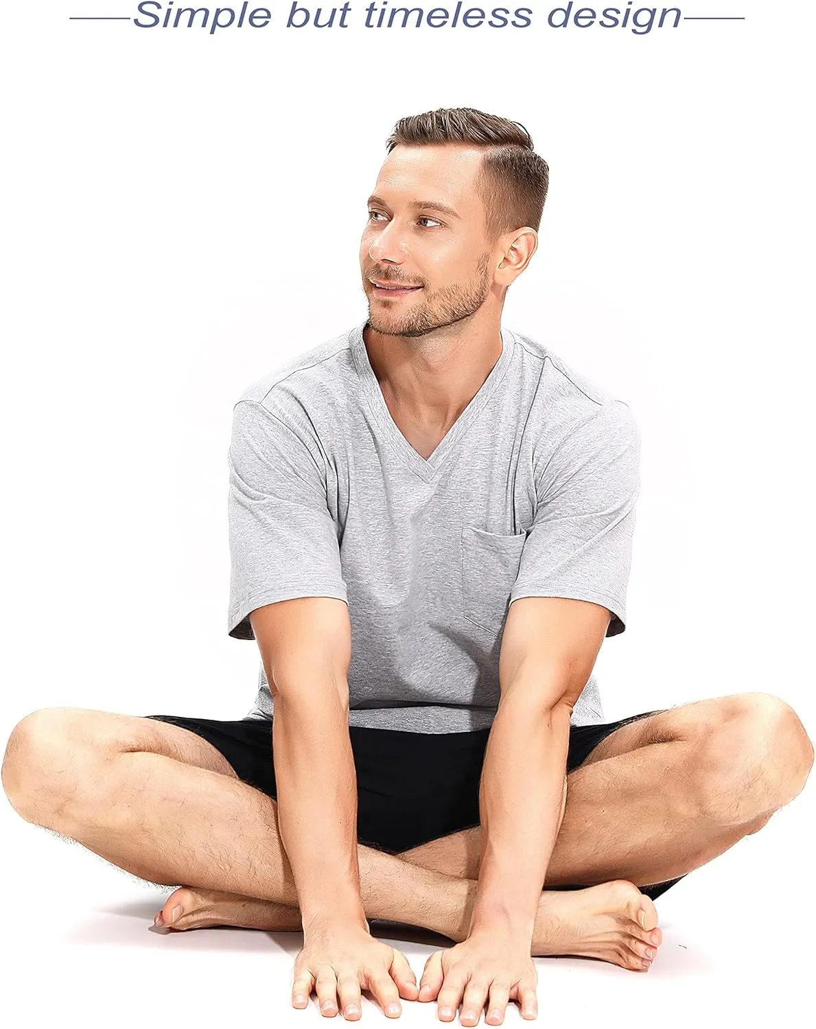 SANQIANG Lightweight Soft Cotton Spandex Stretchy Long/Short Pajamas Set for Men 2 Pieces Casual Men's Sleepwear S-XXL