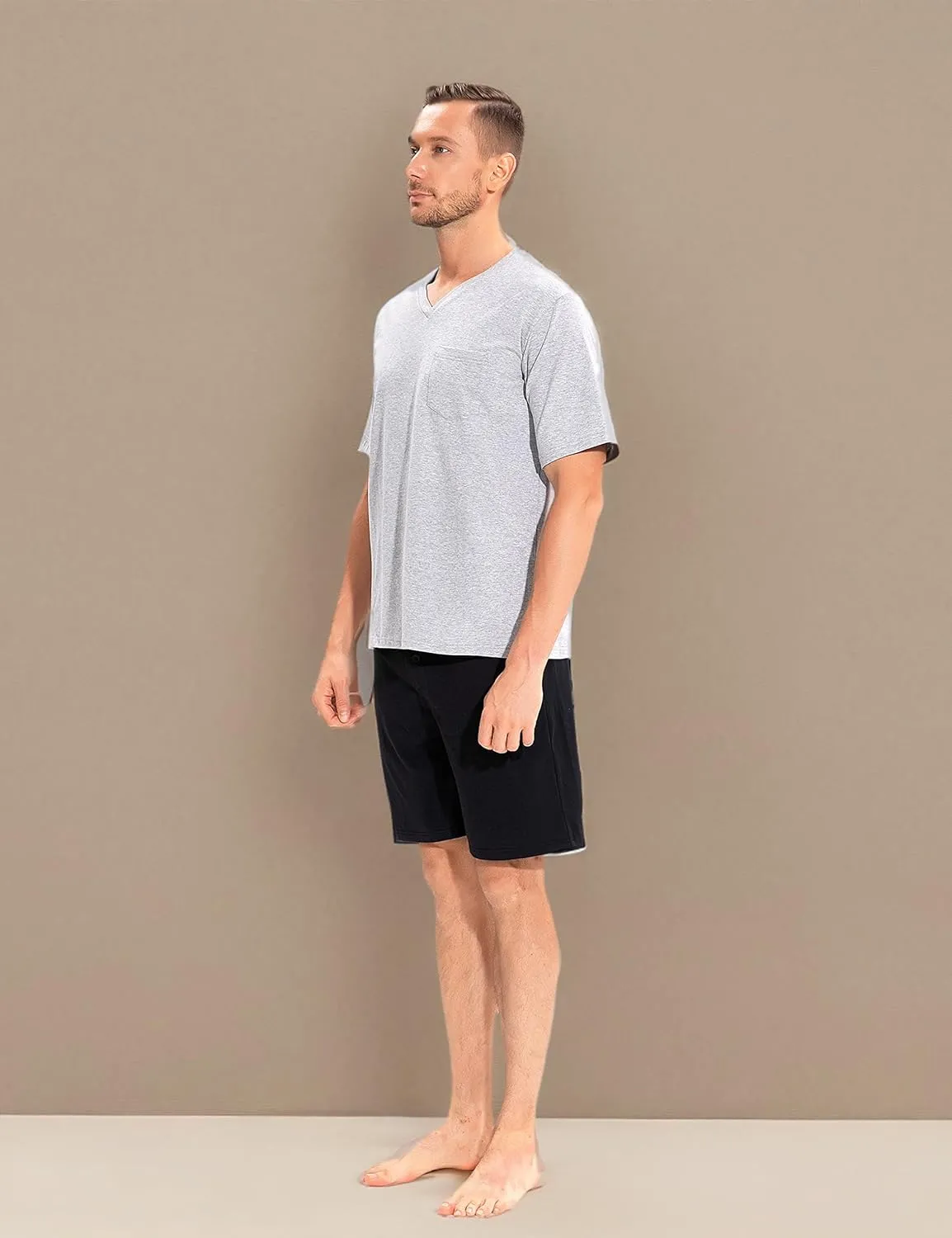 SANQIANG Lightweight Soft Cotton Spandex Stretchy Long/Short Pajamas Set for Men 2 Pieces Casual Men's Sleepwear S-XXL
