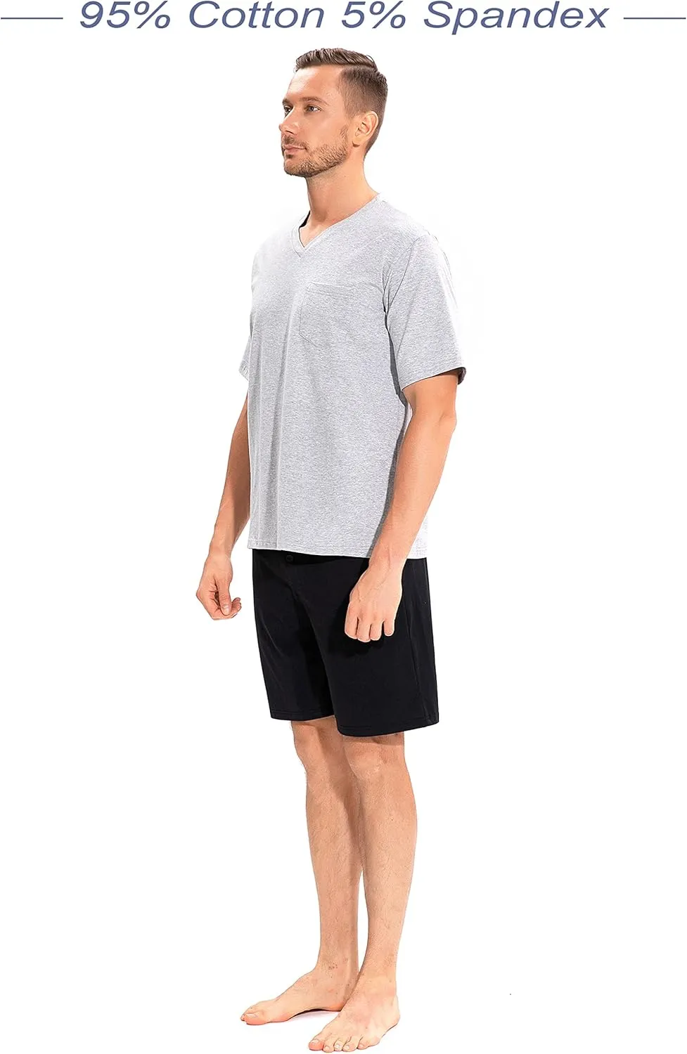 SANQIANG Lightweight Soft Cotton Spandex Stretchy Long/Short Pajamas Set for Men 2 Pieces Casual Men's Sleepwear S-XXL