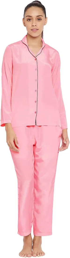 Satin Silk Pajama Set for Women Long Sleeve Button-Down Sleepwear Loungewear Nightwear Soft PJs