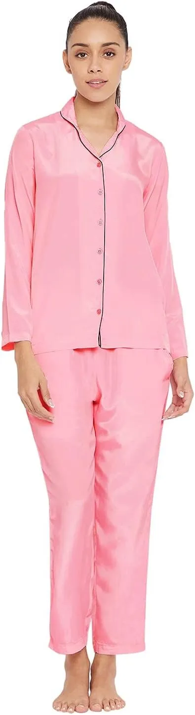 Satin Silk Pajama Set for Women Long Sleeve Button-Down Sleepwear Loungewear Nightwear Soft PJs