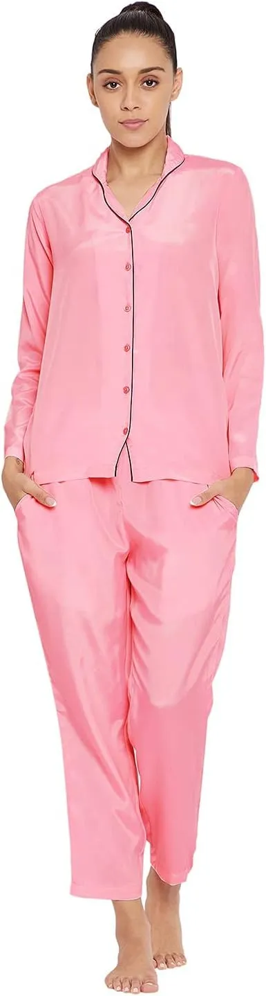 Satin Silk Pajama Set for Women Long Sleeve Button-Down Sleepwear Loungewear Nightwear Soft PJs