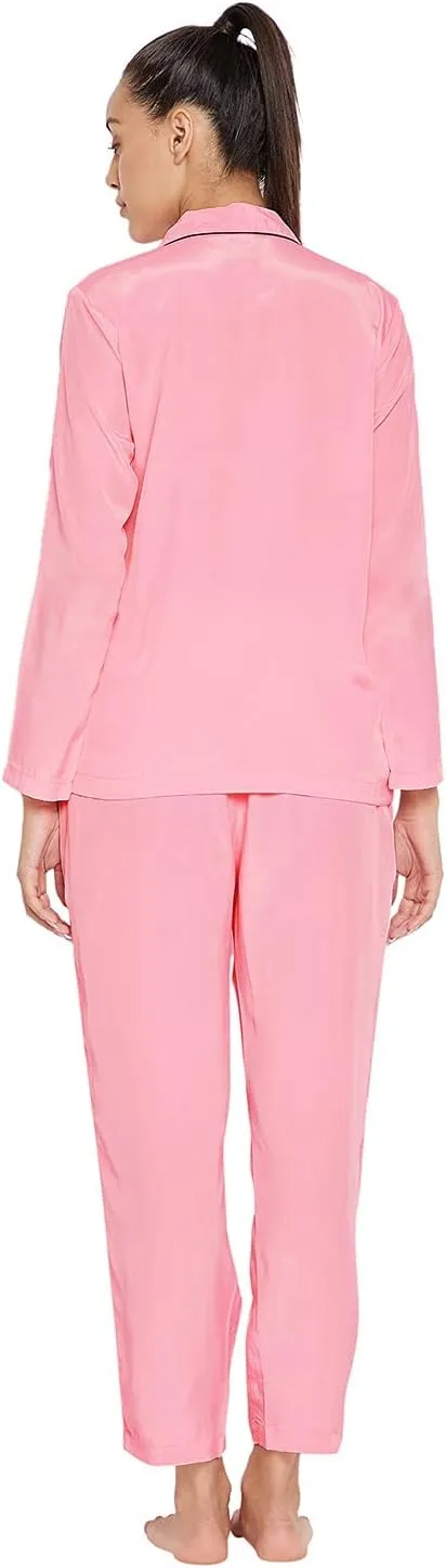 Satin Silk Pajama Set for Women Long Sleeve Button-Down Sleepwear Loungewear Nightwear Soft PJs