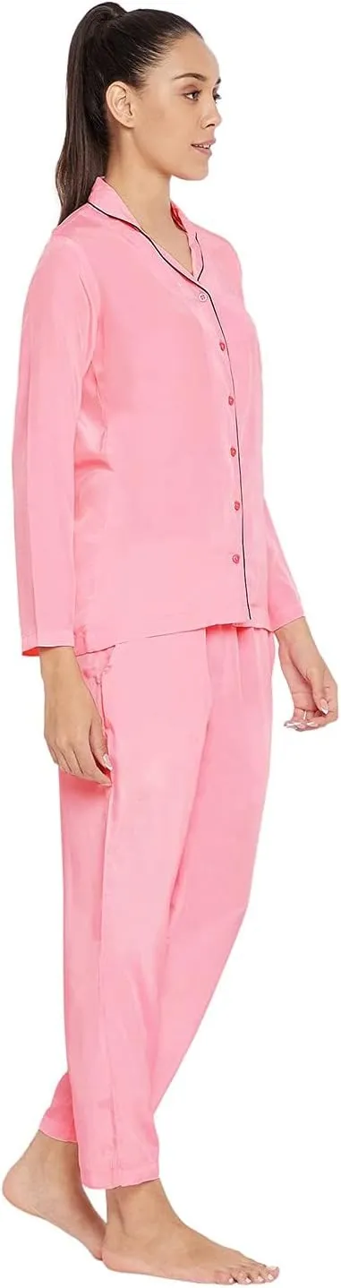 Satin Silk Pajama Set for Women Long Sleeve Button-Down Sleepwear Loungewear Nightwear Soft PJs