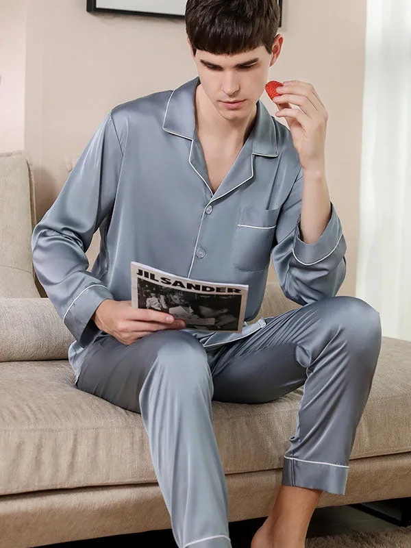 Satin Solid Mens Shirt Pajamas Set