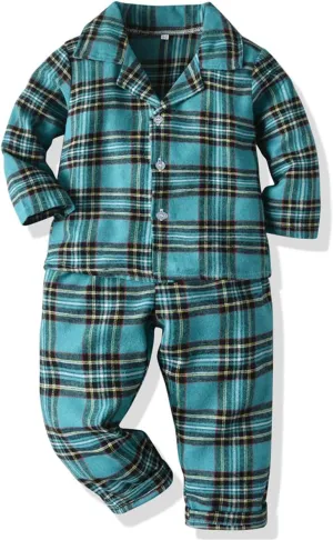Schbbbta Kids Pajamas Set, Plaid Button Down Pjs for Girls & Boys, 9 Months - 14 Years