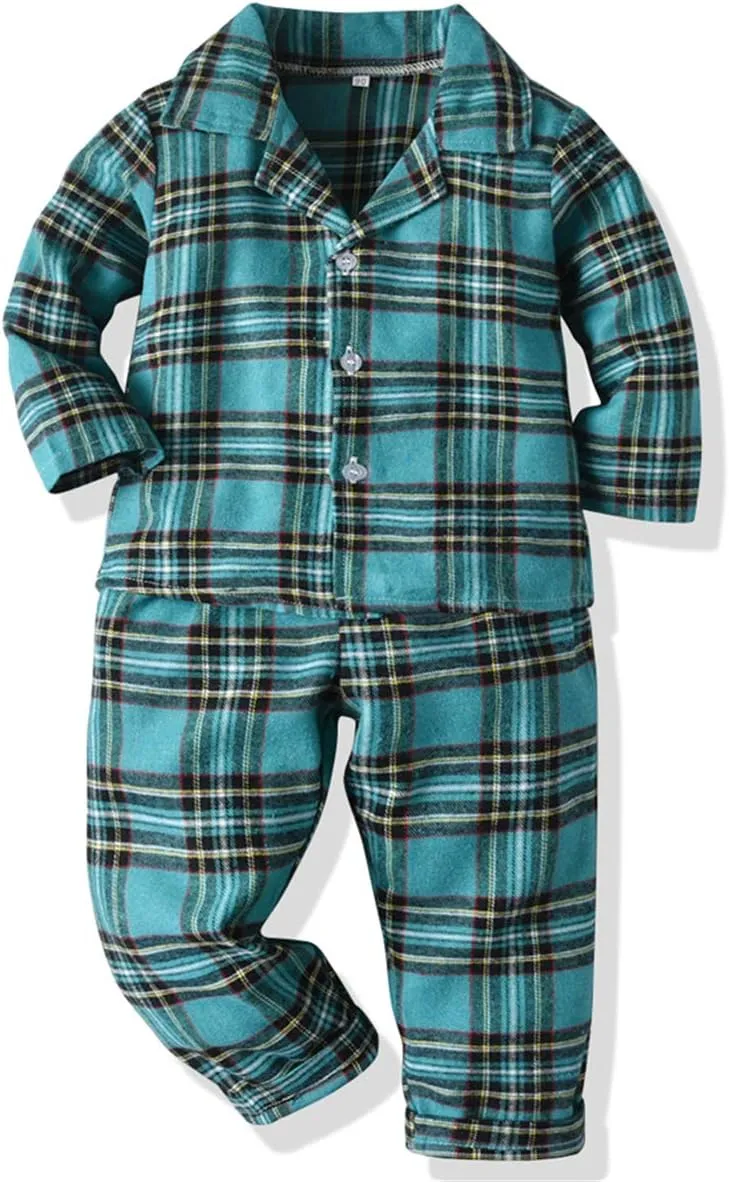 Schbbbta Kids Pajamas Set, Plaid Button Down Pjs for Girls & Boys, 9 Months - 14 Years