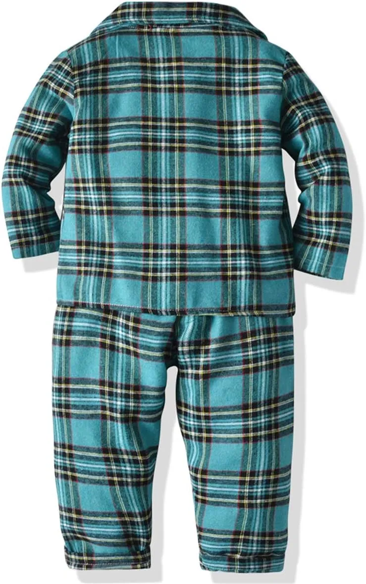Schbbbta Kids Pajamas Set, Plaid Button Down Pjs for Girls & Boys, 9 Months - 14 Years
