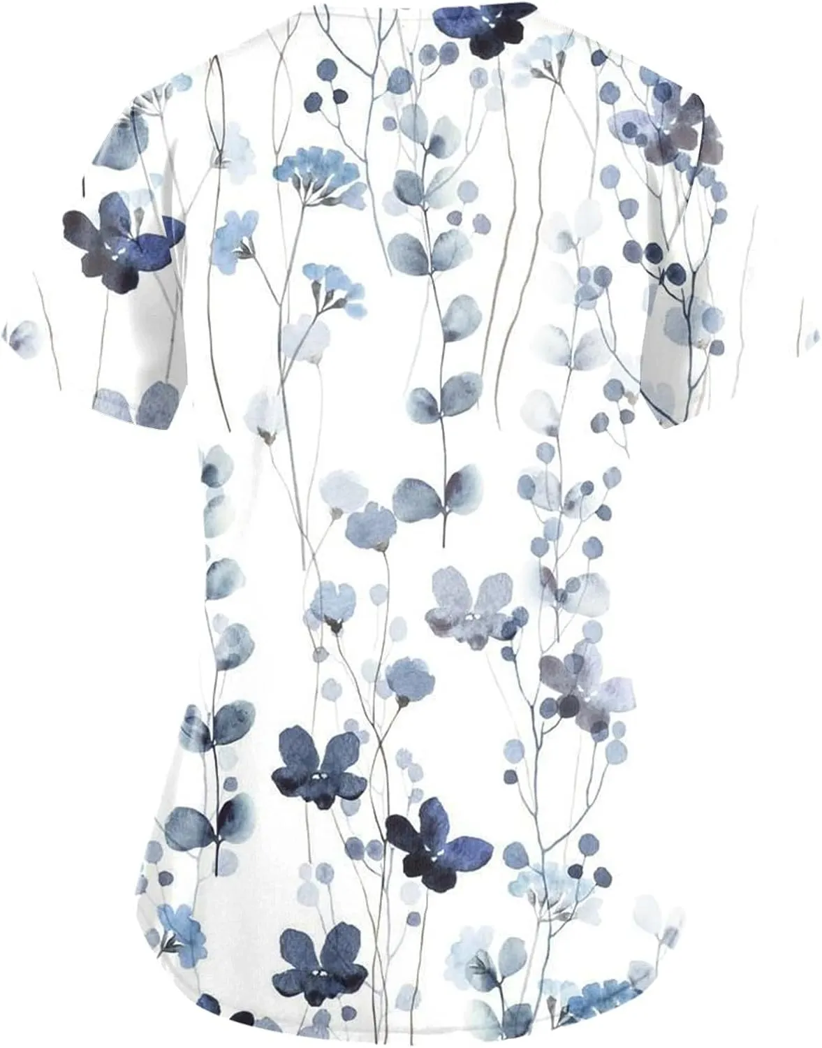 Scrub Tops for Women Short Sleeve Daisy Floral Print Healthcare Top V Neck Nursing Uniforms Workwear with Pocket